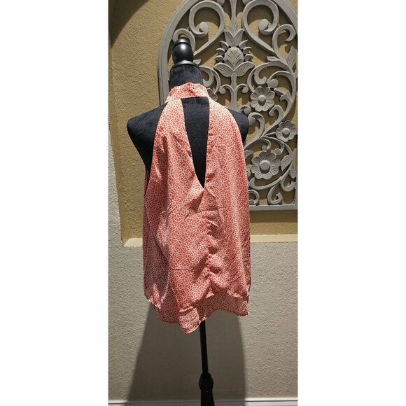 Banana Republic Size L Orange & White Keyhole Floral Halter Blouse - Picture 3 of 7